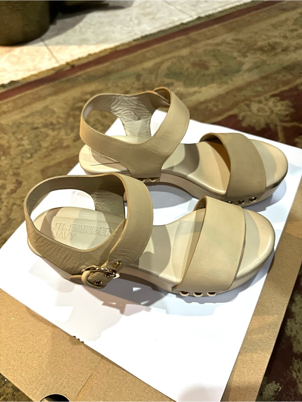 Jil Sander Beige Leather Two-Strap Sandals - Picture 5 of 8